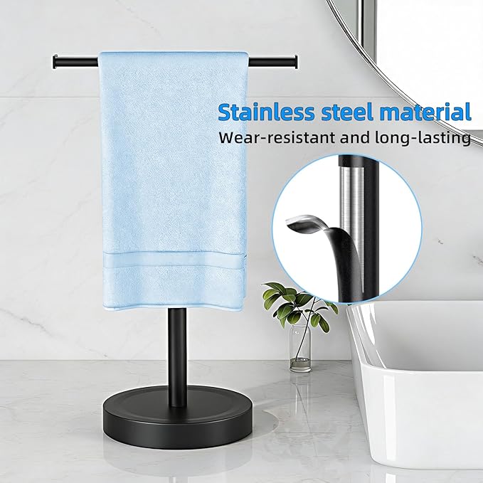 Hand Towel Stand, Stainless Steel Hand Towel Holder Rack for Bathroom Countertop, 16.5Inch Adjustable Retractable T-Shape Free Standing Hand Towel Rack for Bathroom Kitchen Countertop, Matte Black