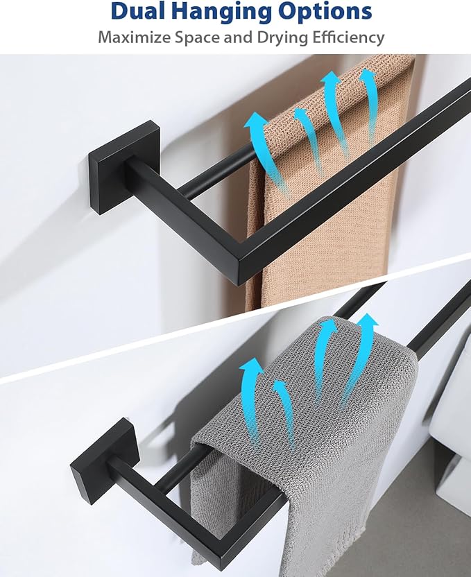 Alise Double Towel Bar, 32" SUS304 Stainless Steel Towel Racks for Bathroom, Long Bathroom Towel Rack Wall Mounted, Heavy Duty Towel Holder, Matte Black