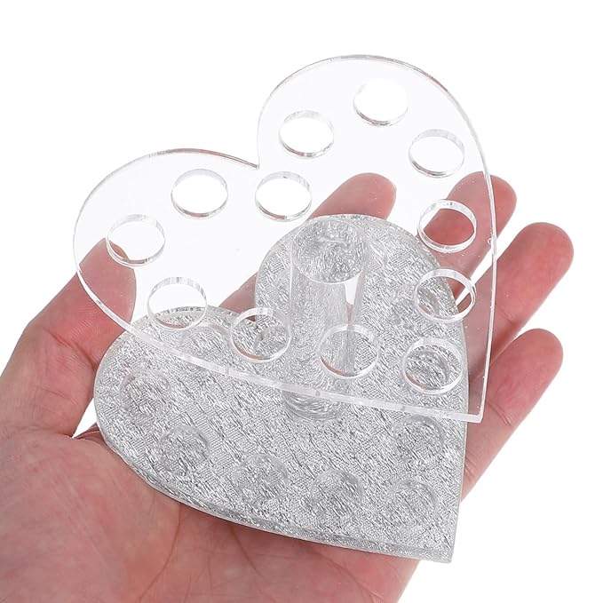 Healeved Heart-Shaped Nail Art Pen Holder Transparent Acrylic Nail Brush Stand Uv Gel Polish Pen Rest for Salon and Home Use 3.42X3.34X2.40In