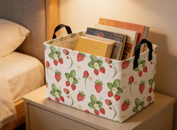 Rectangular Kids Baskets Strawberry Basket Cute Storage Bins Organizer Box Boys Room Decor for Home.(Strawberry)