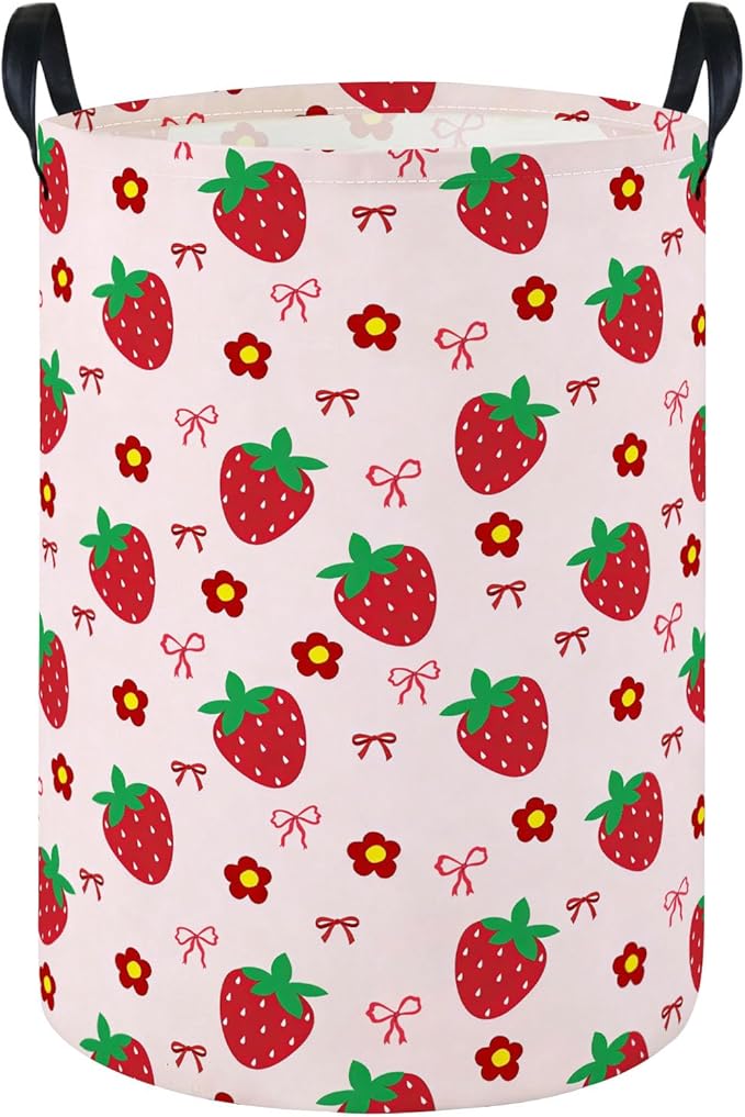 Laundry Hamper Baby Nursery Hamper Waterproof Foldable Kids Laundry Basket Kids Dirty Clothes Hampers Girl Room Decor for Home Gift Baskets(Strawberry Flower)