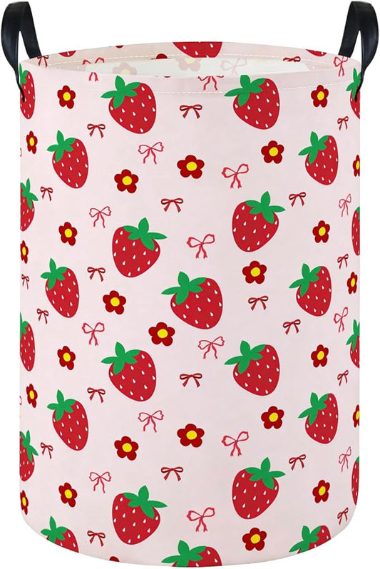 Laundry Hamper Baby Nursery Hamper Waterproof Foldable Kids Laundry Basket Kids Dirty Clothes Hampers Girl Room Decor for Home Gift Baskets(Strawberry Flower)