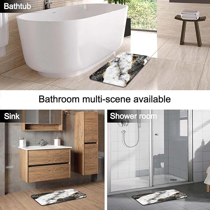 Lnond 4Pcs Bathroom Sets with Shower Curtain and Rugs, Marble Bathroom Shower Curtain Sets, Black White Gold Modern Art Bathroom Sets with Rugs and Accessories