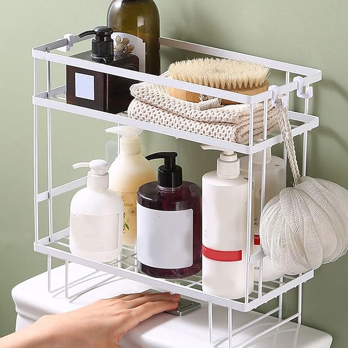 Pongnas Large Capacity Iron Toilet Shelf for Bathroom with Nail Installation, Practical Design (Double Layer White)