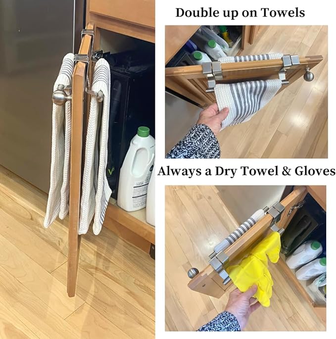 Evelots Towel Hook, Bar Over Cabinet Door - Kitchen, Bathroom - 2 Pack- Hand, Dish Towel Rack Holder - Inside or Outside Door - Brushed Stainless Steel - No Rust - No Scratch - No Installation
