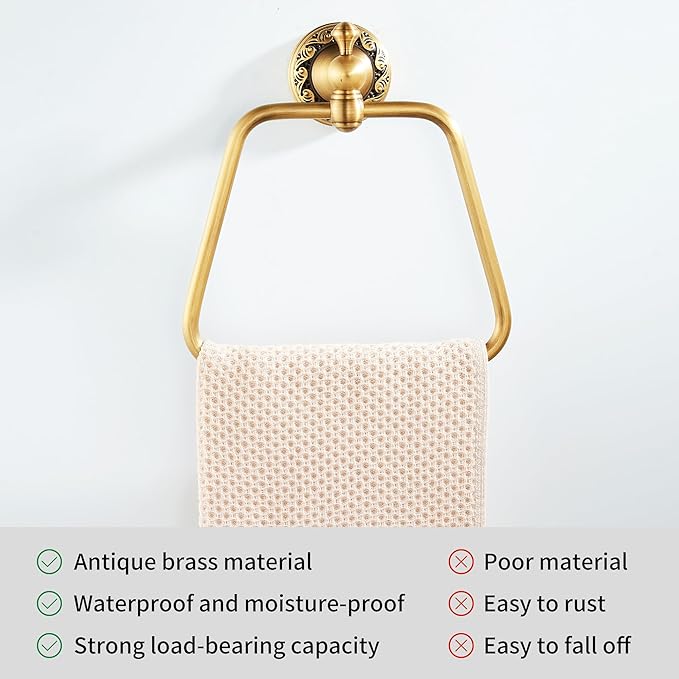 Trapezoid Antique Bronze Brass Hand Towel Holder, Bathroom Hardware Accessories,Pattern Carving Design