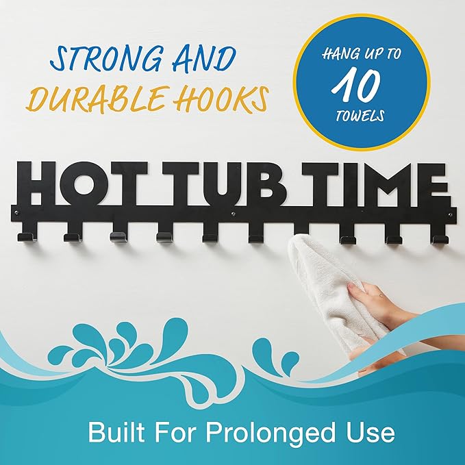 Star Splash Extra Large Hot Tub Towel Rack Outdoor – Rust Proof Outdoor Towel Hooks - Hardware Included - Hang Towels and Robes in Style – Upgrade Your Hot Tub Decor and Mudroom - Almost 3 Feet Long