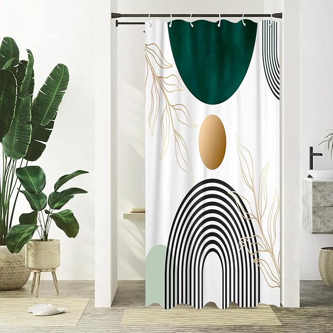 Aipon Green Mid Century Shower Curtain for Bathroom Abstract Boho Shower Curtain Modern Fabric Waterproof Shower Curtains for Bath (36'' × 72'', Green3)