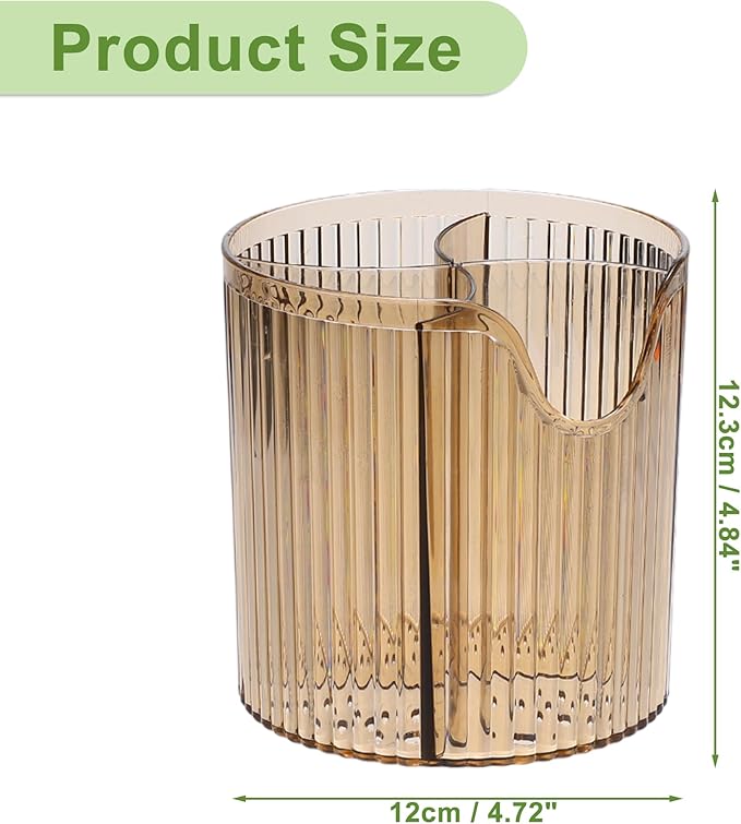 VOCOSTE Makeup Brush Cup, Makeup Organizer, 4 Slot Makeup Brush Holder, Cosmetics Storage Cup, for Vanity for Desktop, for Bathroom Countertops, Clear Brown