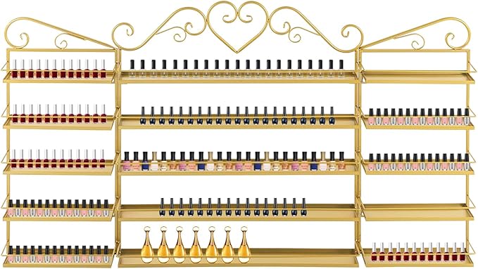 Nail Polish Organizer Wall Mounted, 3Pcs 5-Tier Nail Polish Storage Rack, Metal Nail Polish Storage Holder, Multifunctional Organizer for Essential Oil Perfume at Home Salon Spa(Gold)