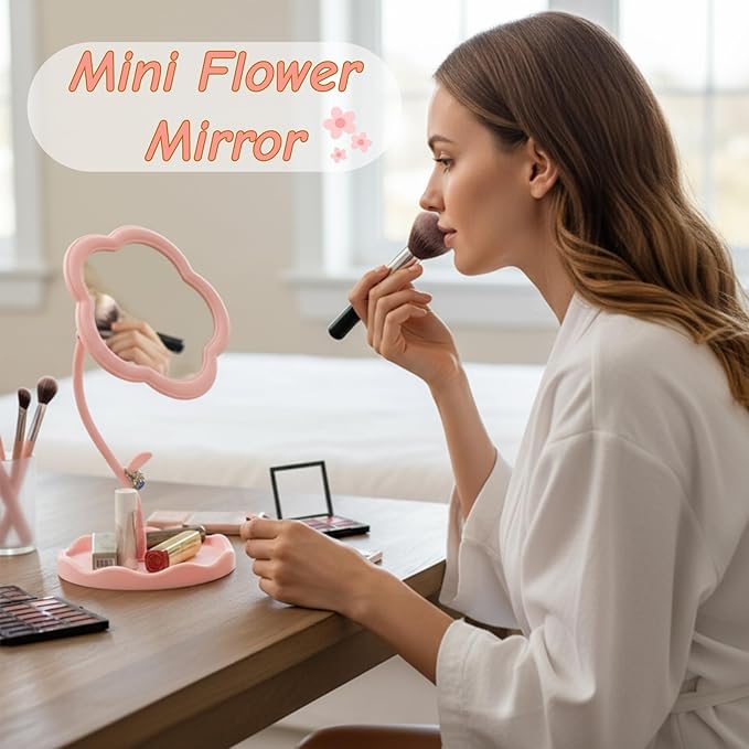 6 Pieces Flower Shaped Mirror, Multi-Angle Adjustable Spa Party Makeup Mirror, Compact Table Vanity Mirror with Jewelry Tray for Home Decor Sleepover Party Aesthetic Gift