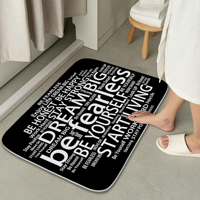 Inspirational Quotes Be Fearless Dream Bathroom Sets with Shower Curtain 72Wx72H and Rugs and Accessories Decor with Bath Mat, U-Shaped Contour Velvet Washable 20 x 31 inches Black and White