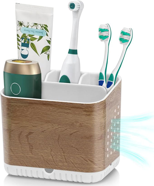 PARKMANI Toothbrush Holders for Bathrooms, Kids Electric Toothbrush and Toothpaste Holder, Toothbrush Caddy Organizer, 4 Slots Tooth Brushing Stand for Bathroom Organizer Countertop (Wood Grain)