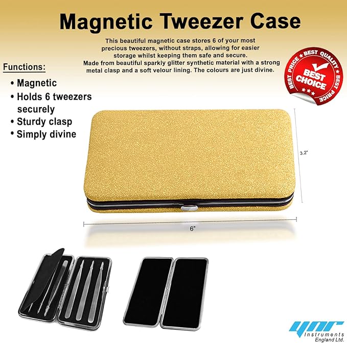 Glittery Magnetic Case for 6 Eyelash Tweezers Light Weight Hidden Magnetic Frame (Black)