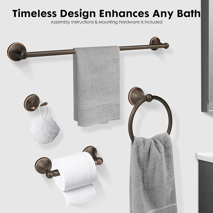 4 Piece Antique Bathroom Hardware Accessories Set Oil Rubbed Bronze,24 Inch Towel Bar Set,Towel Rack for Bathroom,Bathroom Towel Holder Bronze