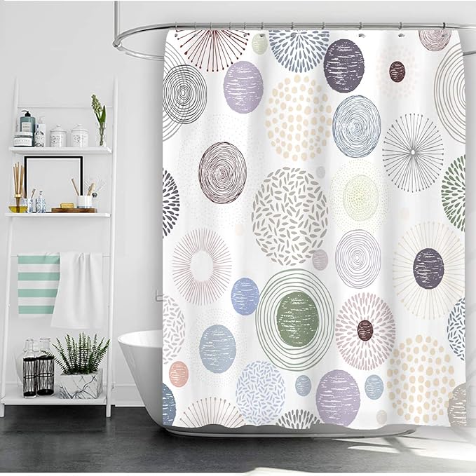 Modern Design Colorful Circles and Fireworks Fabric Shower Curtains Marandi Color Bathroom Décor Nude