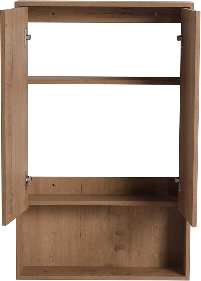 24 Inch Bathroom Wall Cabinet, 24" Wall Mounted Home Storage Cabinet, Bathroom Medicine Cabinet with 2 Soft-Close Door and 1 Adjustable Shelf - Brown