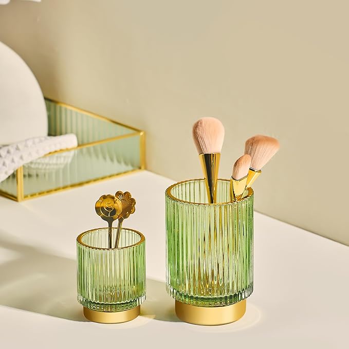 Makeup Brush Holder Organizer,Toothbrush Holders,Desk Pen Pencil Holder,Multifunctional Vintage Glass Brush Cup???S/Milky White/A3-US???