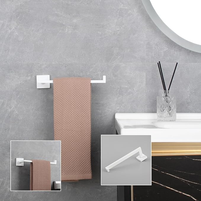 GERZWY Bathroom Towel Holder Stainless Steel Towel Hanger Towel Ring Wall Mount, White
