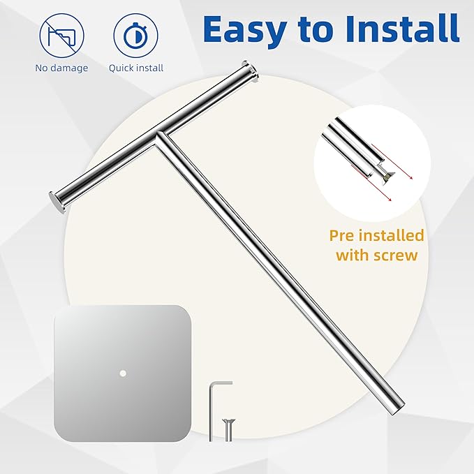 RUACQ Hand Towel Stand, 16" T-Shape Hand Towel Holder Stand for Bathroom, Kitchen and Countertop Towel Holder 304 Stainless Steel Hand Towel Rack with Weighted Base (Chrome)