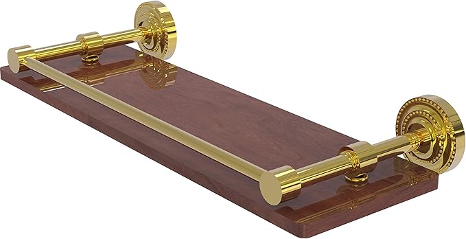 Allied Brass DT-1-16-GAL-IRW Dottingham Collection 16 Inch Solid IPE Ironwood Gallery Rail Wood Shelf, Polished Brass