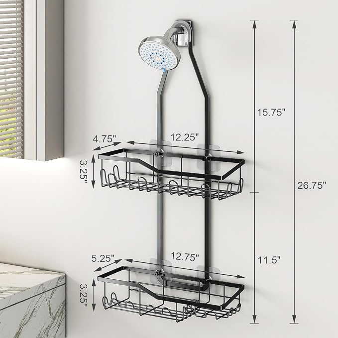 Shower Caddy Hanging,Rustproof Anti-Swing Shower Organizer,2 Tier Hanging Bathroom Caddy Anti-swing and Non-slip,Bathroom Organizer with 18 Hooks for Razor/Sponge