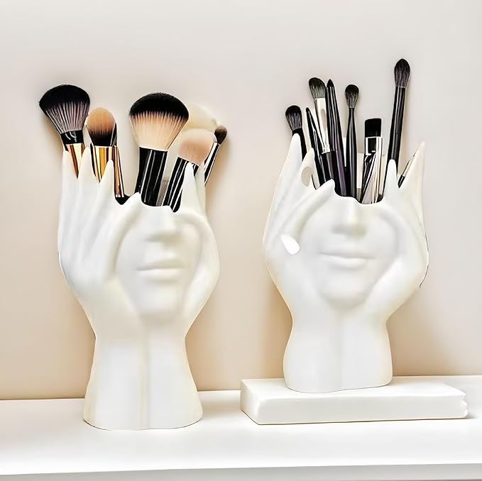 Make Up Brush Holder Organizer Face-Shaped Pen Holder Vase Organizer Abstract Art Face Hand Design Travel Cosmetic Holder | Makeup Organizer For Brushes