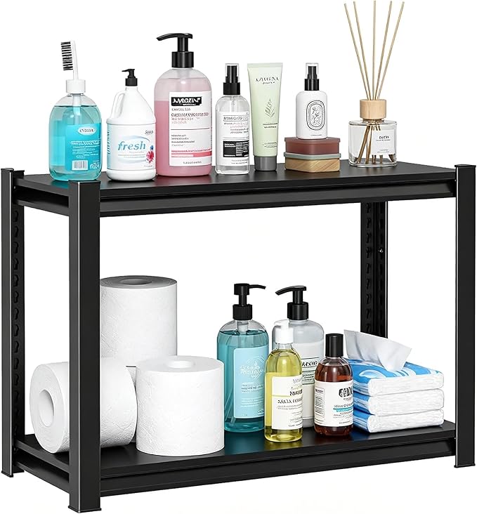 2-Tier Bathroom Storage Shelves, Adjustable Bathroom Organizers and Storage Stand, Heavy Duty Metal Shelving Unit , Classic Open Floor Utility Shelf for Laundry ,Kitchen,Living Room (12"D*14"W*22"H)