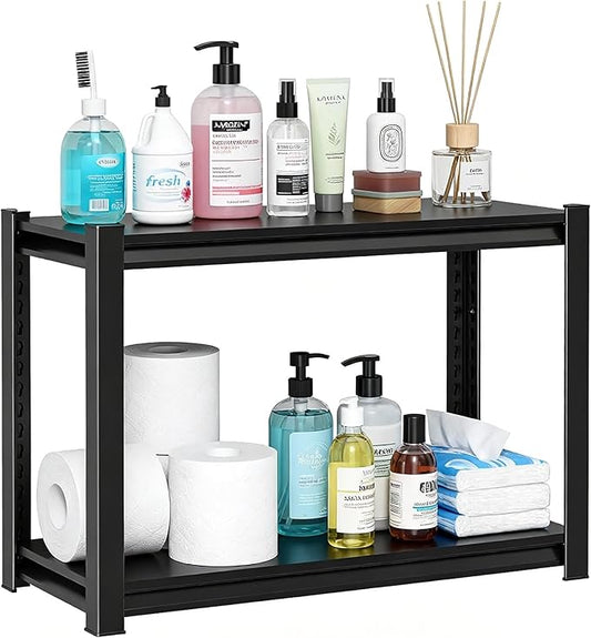 2-Tier Bathroom Storage Shelves, Adjustable Bathroom Organizers and Storage Stand, Heavy Duty Metal Shelving Unit , Classic Open Floor Utility Shelf for Laundry ,Kitchen,Living Room (12"D*14"W*22"H)