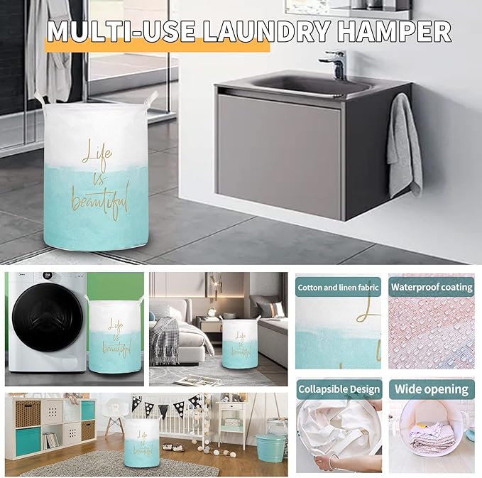 Merdes 19.7?€??€? Waterproof Foldable Laundry Hamper, Dirty Clothes Laundry Basket, Linen Bin Storage Organizer for Toy Collection (Life Blue)