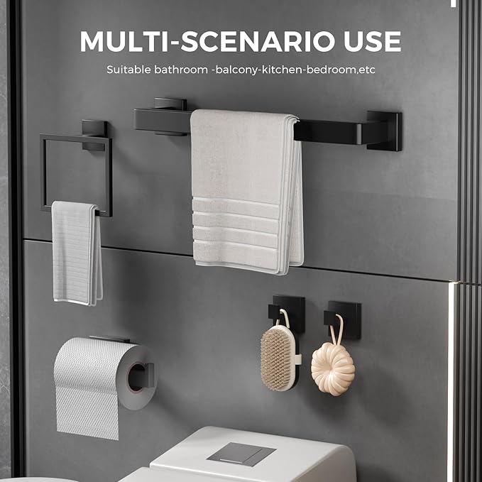 Matte Black Bathroom Hardware Accessories Set of 10 Pieces, 15.6 Inch Bath Towel Bar Set, 304 Stainless Steel Bathroom Hardware Set, Towel Racks for Bathroom Wall Mounted