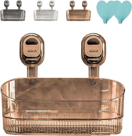 2026 No-Drill Bathroom Suction Storage Box-Large Capacity & Strong Load-Bearing, No Drill Bathroom Shelves, Suction Storage Rack, Removable Hanging Storage Basket, Ripple Acrylic Wall Shelf (1PC-B)