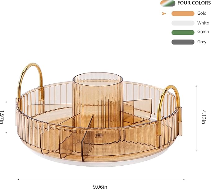 YCIA&DONE Rotating Makeup Organizer for Vanity, Large Capacity Make Up Storage Skin care Shelf Perfume Holders Cosmetic Dresser Organizer Countertop Spinning 360 (Amber Gold, 1Tier)