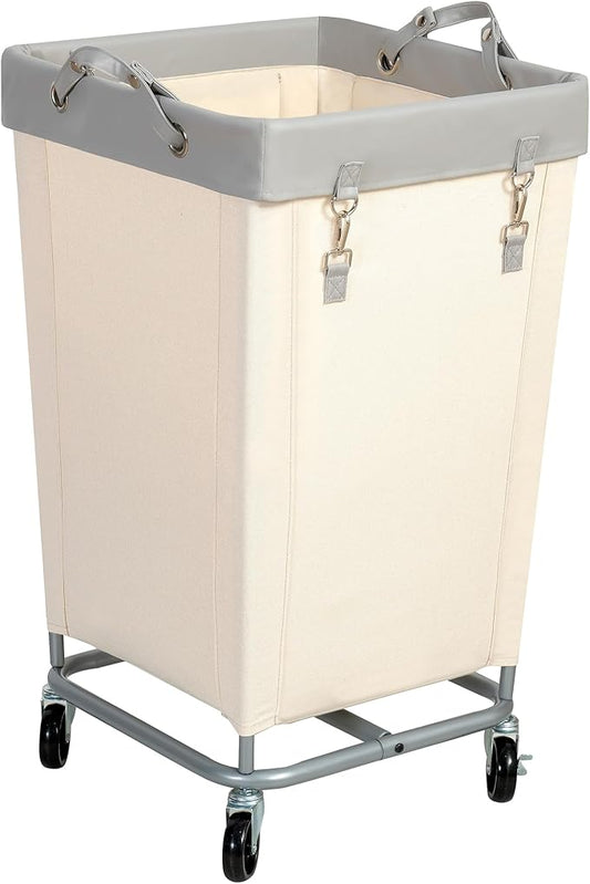 STO STO Laundry Hamper with Wheels, 160L Rolling Laundry Sorter Cart with Heavy Duty Steel Frame, Large Clothes Hamper with Handles for Bedroom, Bathroom, Laundry Room, Beige and Gray