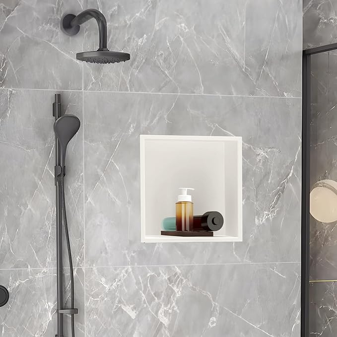 SaniteModar Shower Niche, Stainless Steel Shower Niche No Tile Needed, Recessed for Bathroom Storage (Warm White, 12x12)