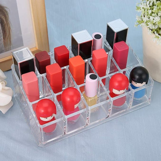 Cosmetic Makeup Organizer, Polished Surface Acrylic Lipstick Holder 16 Grid Large Capacity Save Space for Nail Polish for Lipsticks