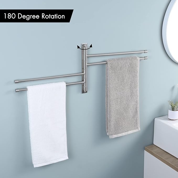 KES Swivel Towel Rack, Bathroom Swivel Towel Bar Swing Out Towel Holder 4-Arm Multiple Towel Rack 13.8 Inch Space Saving SUS 304 Stainless Steel Wall Mount Brushed Finish, A2102S4-2
