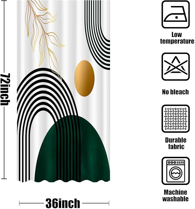 Aipon Green Mid Century Shower Curtain for Bathroom Abstract Boho Shower Curtain Modern Fabric Waterproof Shower Curtains for Bath with (36'' × 72'', Green1)