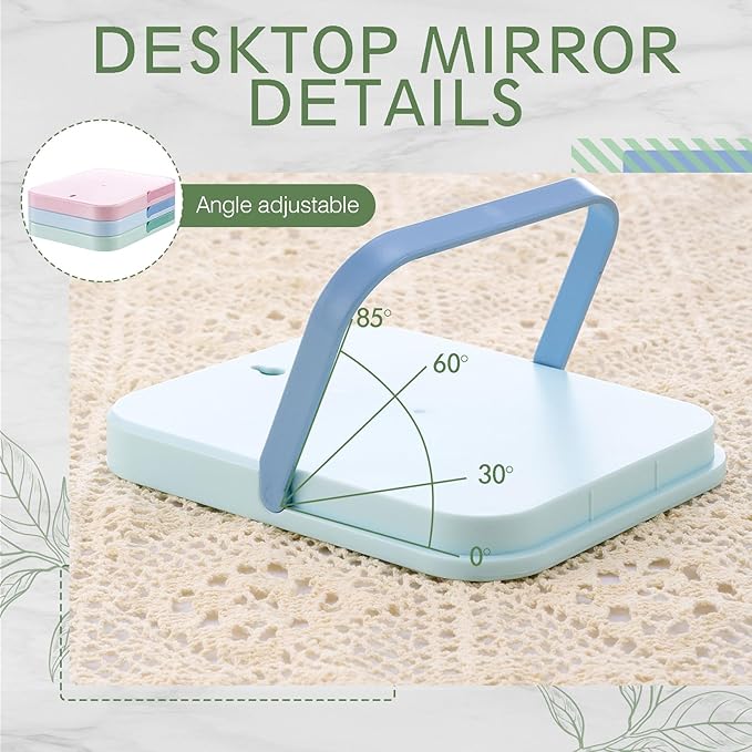 Novabright 6 Pcs Desktop Vanity Mirror, 7.2 Inch Portable Folding Makeup Mirrors with U-Shaped Bracket, Adjustable Angle, Compact Table Travel Mirror, Pink, Green, Blue