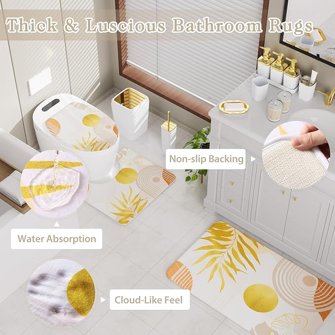 Bathroom Accessories Set - 27PC Bathroom Sets with Shower Curtain and Rugs, White Bathroom Set, White Bathroom Accessory Set with Trash Can, Toilet Brush & 3 PC Soap Dispensers