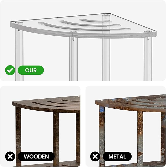 Sumerflos Acrylic Corner Shower Stool, Clear Shower Bench for Shaving Legs Seating Waterproof Heavy Duty Assemble Modern (Clear, 15.75" D x 15.75" W x 18.11" H)