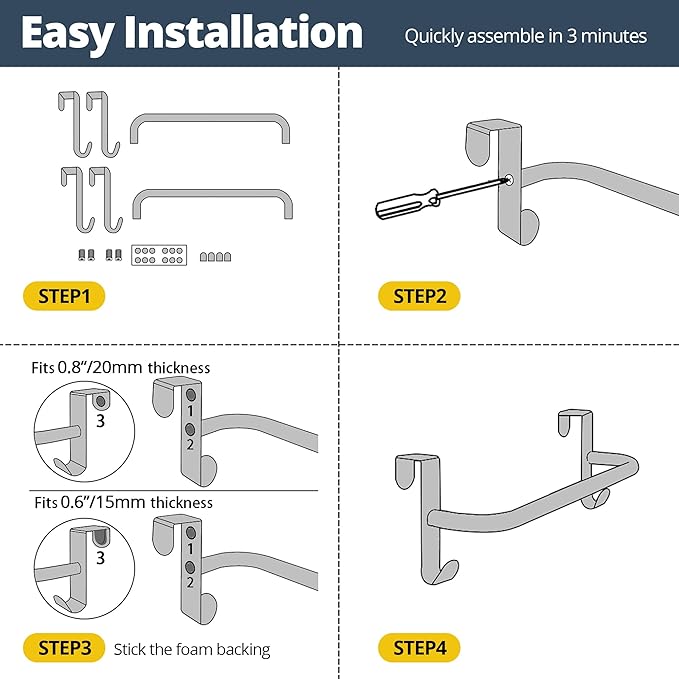 SAYAYO Over Cabinet Towel Bar White, 10 Inch Kitchen Towel Holder with 2 Hooks, Over The Cupboard Door Dish Towel Rack, 2 Pcs (11.5 Inch Total Length)