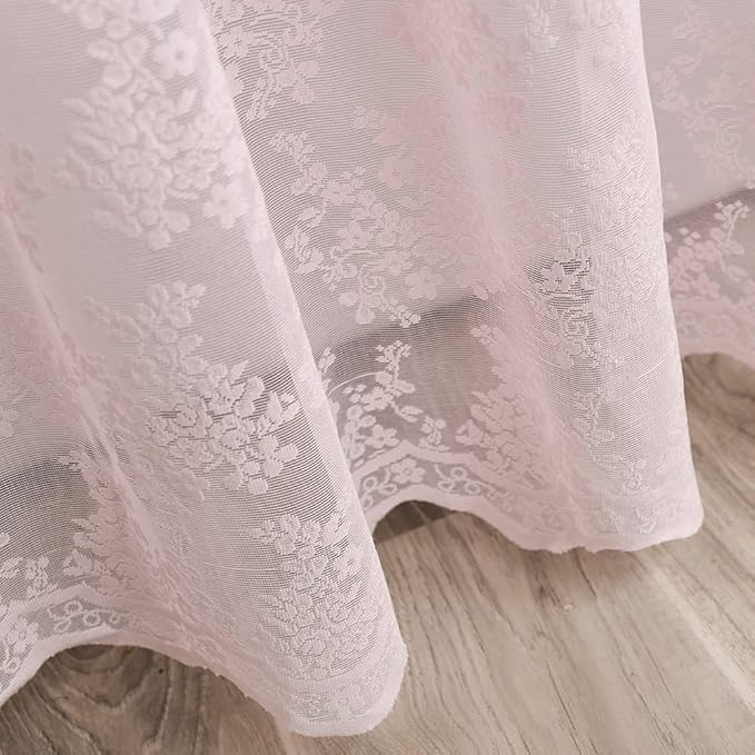 YJ YANJUN Long Girly Shower Curtains for Bathroom 72x84 Romantic Shabby Form Style Floral Lace Shower Curtain with Scalloped Edge Preppy Bath Curtain Fancy Shower Curtain Pink 84 inches Long
