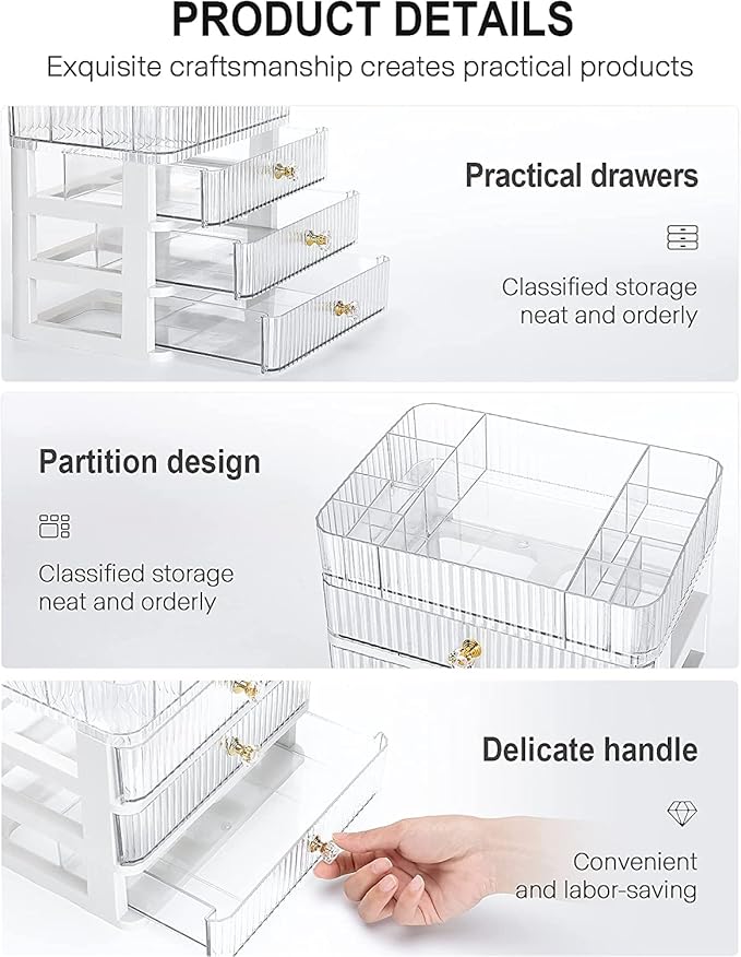 BREIS Acrylic Makeup Organizer,Large Capacity Cosmetics Display Cases with Drawers for Bedroom Vanity Dresser Countertop,Holder Perfume Skincare Lipstick Jewelry Eyeshadow Nail Care, Transparent