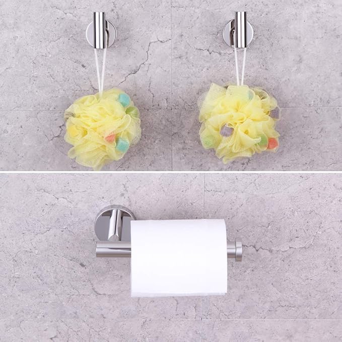 GERZWY Modern 3-Piece Bathroom Hardware Set Toilet Paper Holder and 2X Towel Hook Wall Mounted Polished SUS 304 Stainless Steel AG1401B-JG