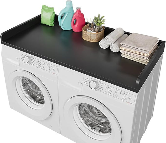 Washer Dryer Countertop, 27.5" D x 54" W x 3.2" H, Countertop for Washer and Dryer with Non-Slip Pads and Round Corner Edge Rails, Laundry Room Organization(Black)