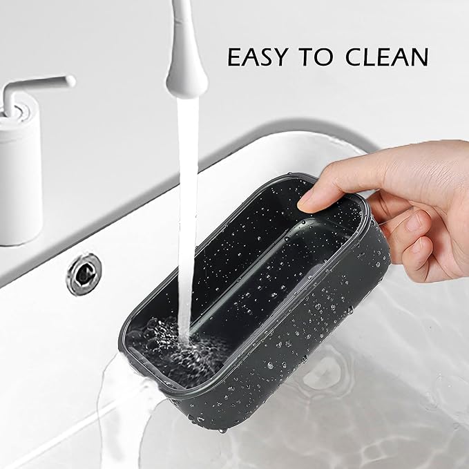 AIDIMMING Large Leak Proof Travel Soap Case, Silicone Bar Soap Holder for Traveling, Portable Soap Container with Draining Layer (Offwhite&Bla