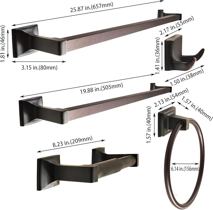 SENTO Cellar Classic Bathroom Accessories Set, Heavy Duty Metal Bath Hardware Set Wall Mounted, Includes Robe Hook, Toilet Paper Holder, Towel Ring, 18” & 24” Towel Bar (5-Piece, Oil-Rubbed Bronze)