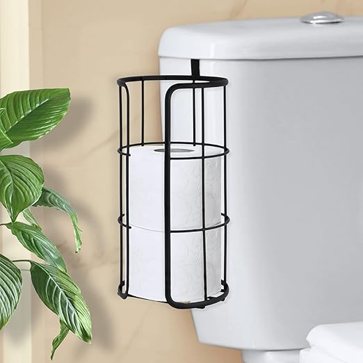 BROOKSTONE Over the Toilet Paper Holder Reserve - Toilet Paper Holder with Storage, Bathroom Toilet Paper Organizer, Metal Toilet Paper Roll Holder Fits Any Size Rolls - Matte Black