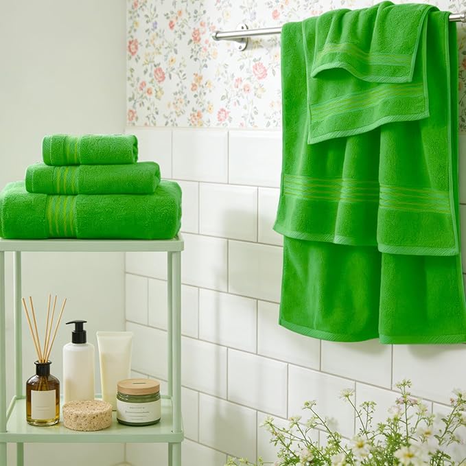 COZYART Spring Green Bath Towels for Bathroom 6 Pcs, Turkish Cotton Bath Towel Set Super Soft Highly Absorbent Durable 650 GSM Shower Towels for Daily Use